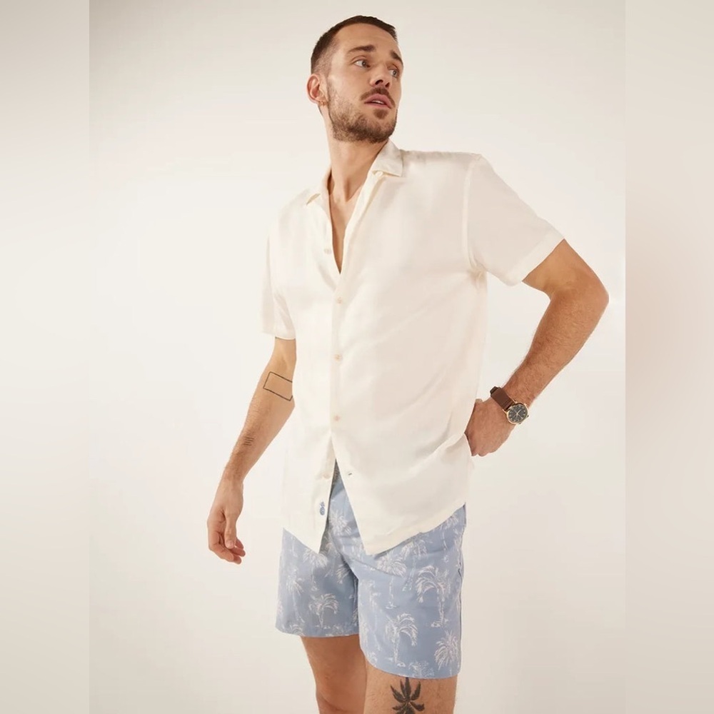 Chubbies Rayon Sunday Shirt The Ivory Lotus Relaxed Fit Size XL In Ivory NWT